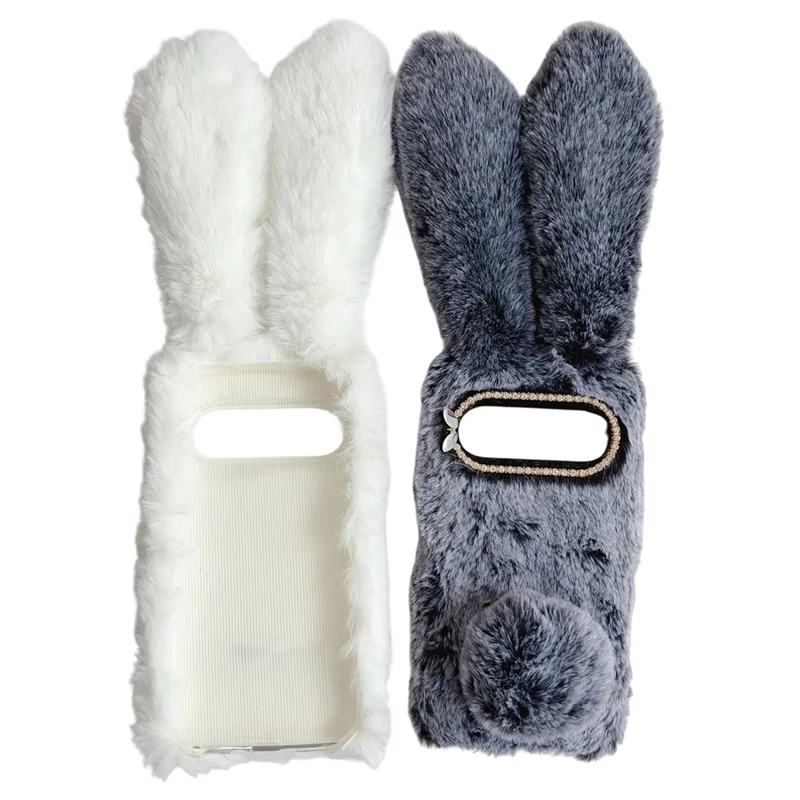 For Google Pixel 10 Pro XL Case Plush Cute Bunny Winter Fluffy TPU Phone Cover - White