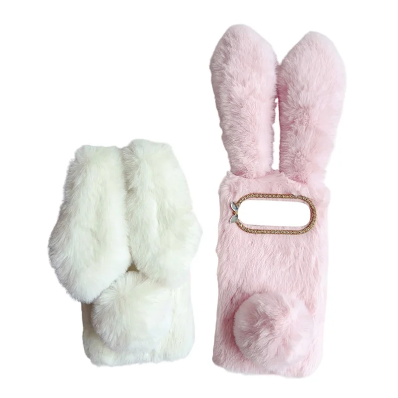 For Google Pixel 10 Pro XL Case Plush Cute Bunny Winter Fluffy TPU Phone Cover - White