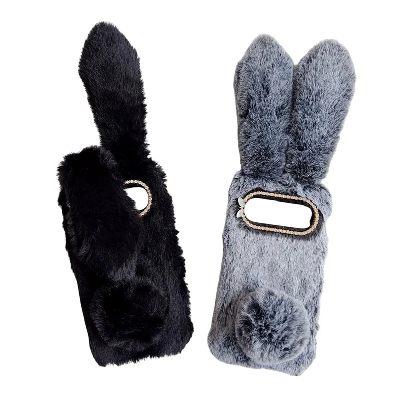 Funda de Peluche para Google Pixel 10 Pro XL con Conejito Adorable de Invierno - Cubierta de Teléfono TPU - Negro