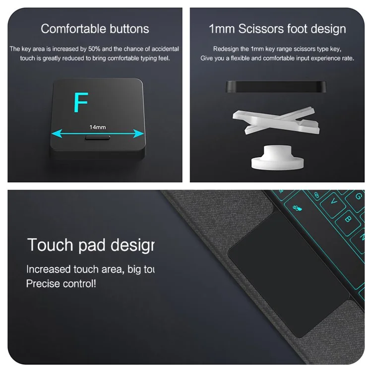 Für vivo Pad5 Pro Lederhülle + Bluetooth-kompatibler Tastatur mit Hintergrundbeleuchtung und Touchpad