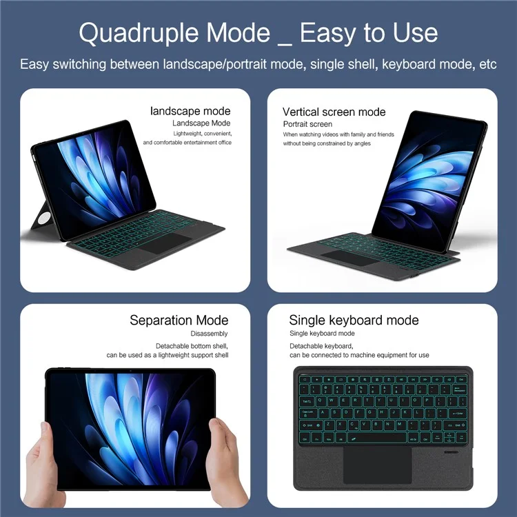 Für vivo Pad5 Pro Lederhülle + Bluetooth-kompatibler Tastatur mit Hintergrundbeleuchtung und Touchpad