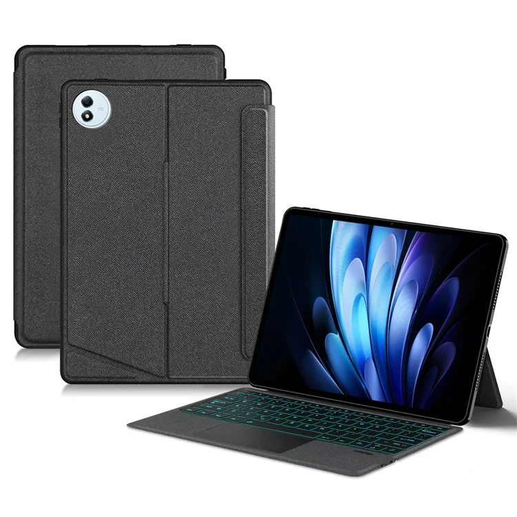Für vivo Pad5 Pro Lederhülle + Bluetooth-kompatibler Tastatur mit Hintergrundbeleuchtung und Touchpad