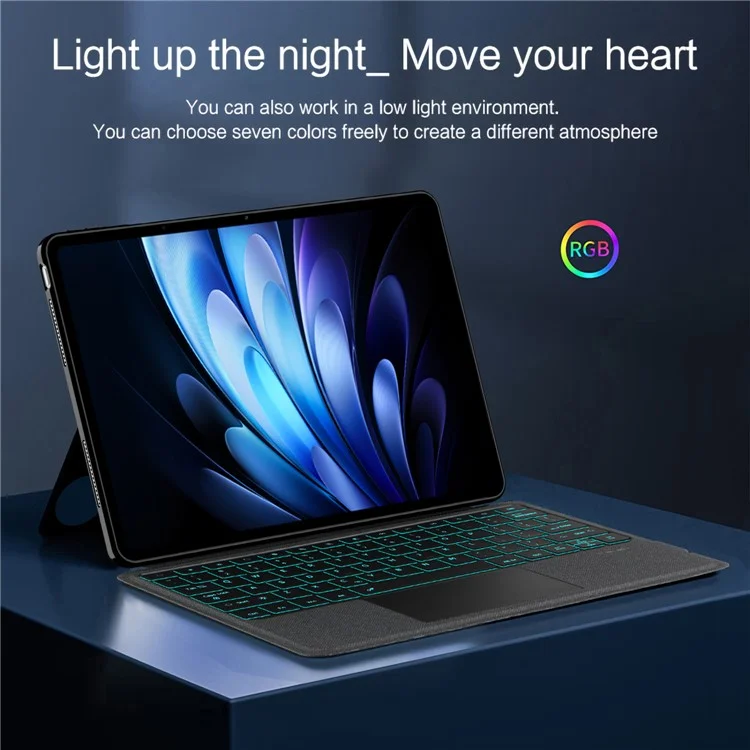 Für vivo Pad5 Pro Lederhülle + Bluetooth-kompatibler Tastatur mit Hintergrundbeleuchtung und Touchpad