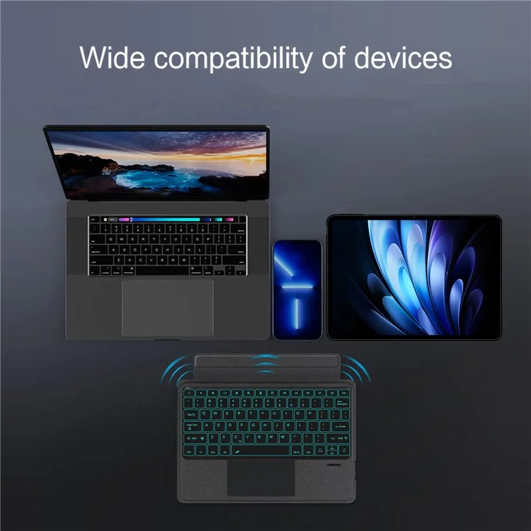 Für vivo Pad5 Pro Lederhülle + Bluetooth-kompatibler Tastatur mit Hintergrundbeleuchtung und Touchpad