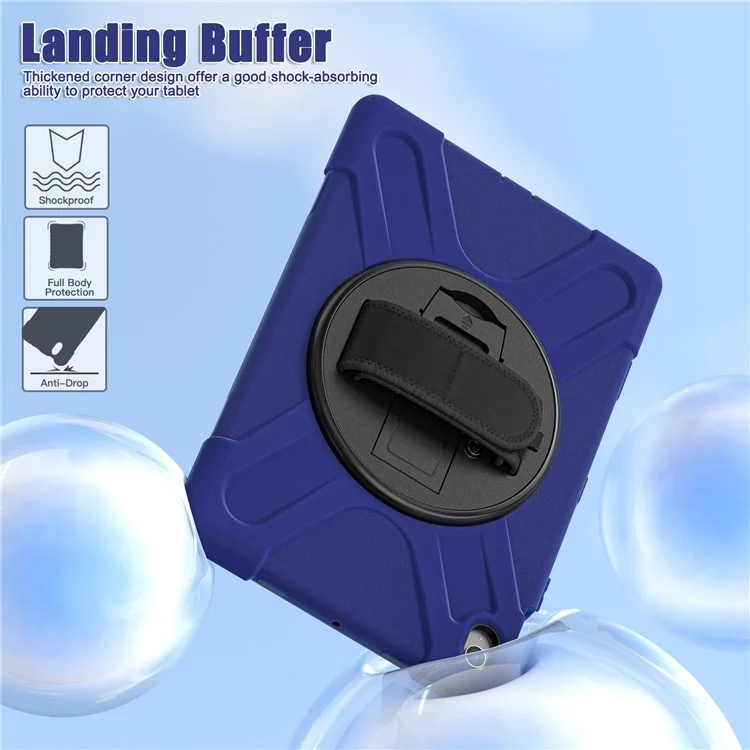 Capa para Samsung Galaxy Tab S10 FE+ SM-X620 / SM-X626B com Suporte Giratório de PC+Silicone com Alça de Mão - Azul Marinho