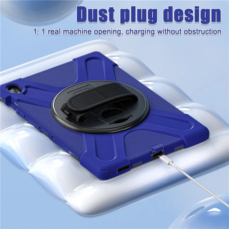 Capa para Samsung Galaxy Tab S10 FE+ SM-X620 / SM-X626B com Suporte Giratório de PC+Silicone com Alça de Mão - Azul Marinho