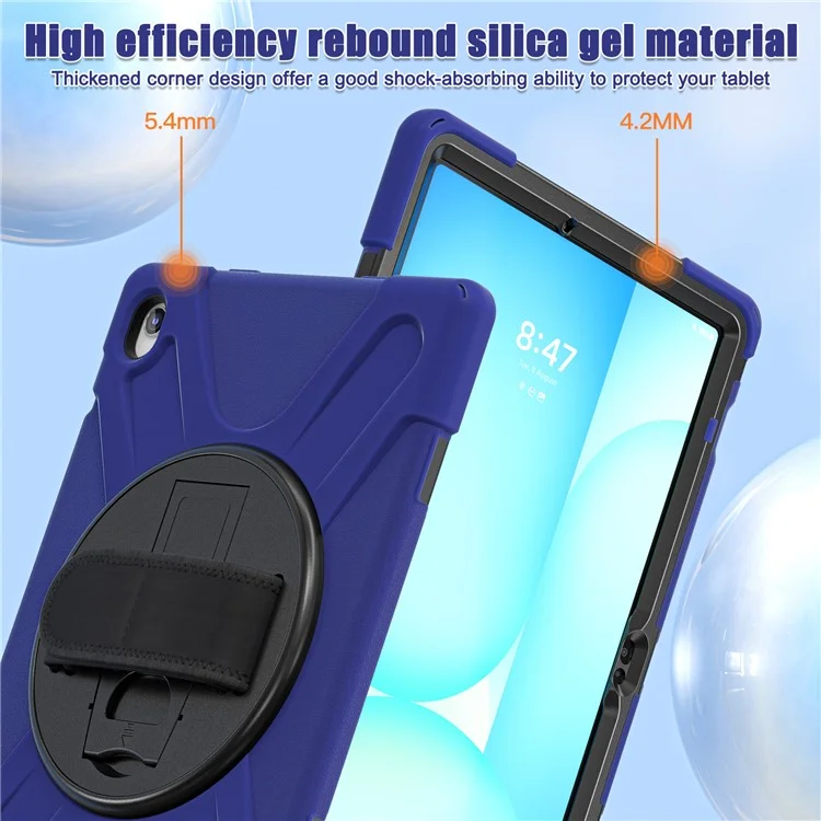 Capa para Samsung Galaxy Tab S10 FE+ SM-X620 / SM-X626B com Suporte Giratório de PC+Silicone com Alça de Mão - Azul Marinho