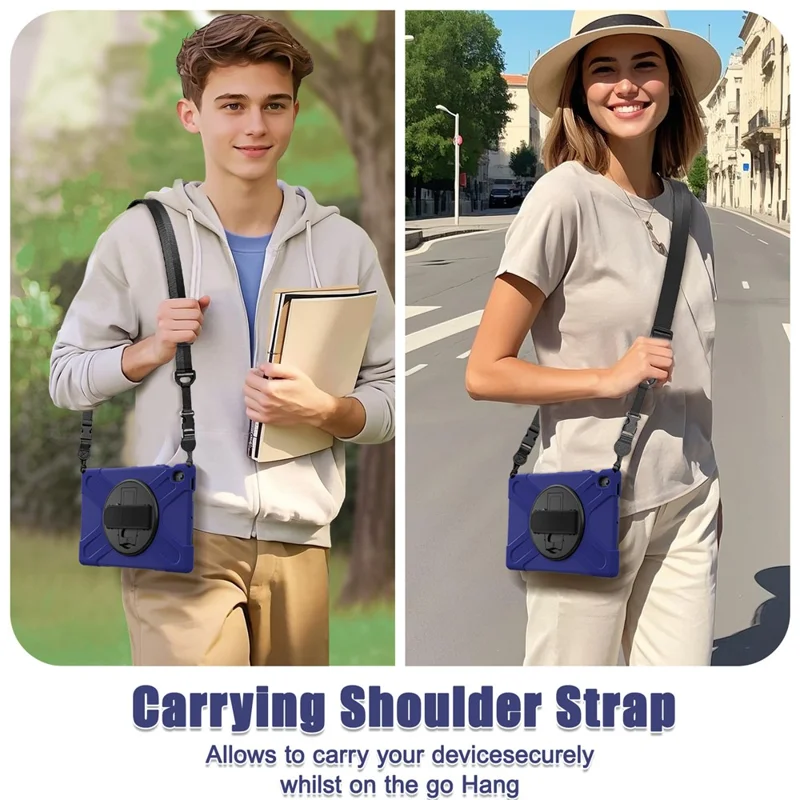 Capa para Samsung Galaxy Tab S10 FE+ SM-X620 / SM-X626B com Suporte, TPU PC Silicone, Alça de Ombro - Azul Marinho