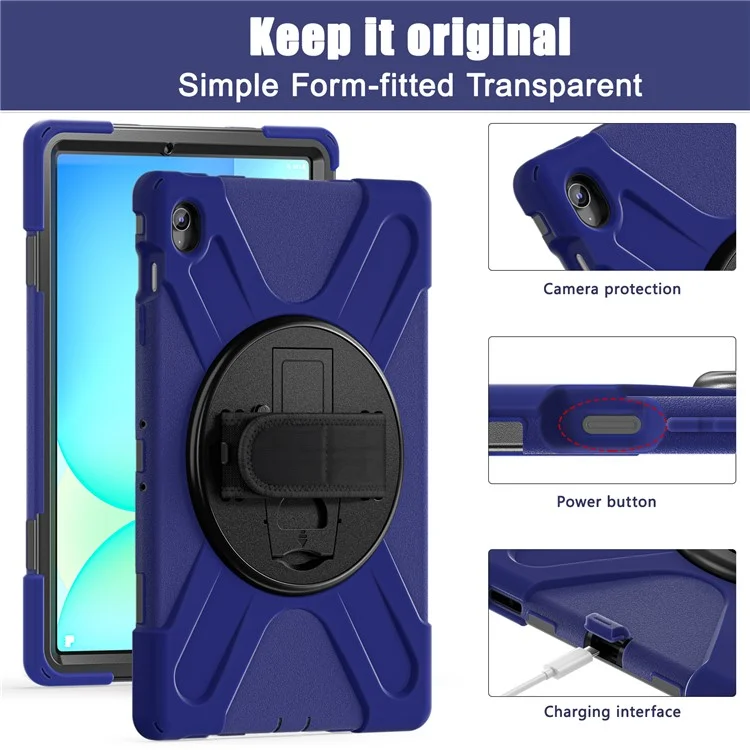 Capa para Samsung Galaxy Tab S10 FE+ SM-X620 / SM-X626B com Suporte, TPU PC Silicone, Alça de Ombro - Azul Marinho