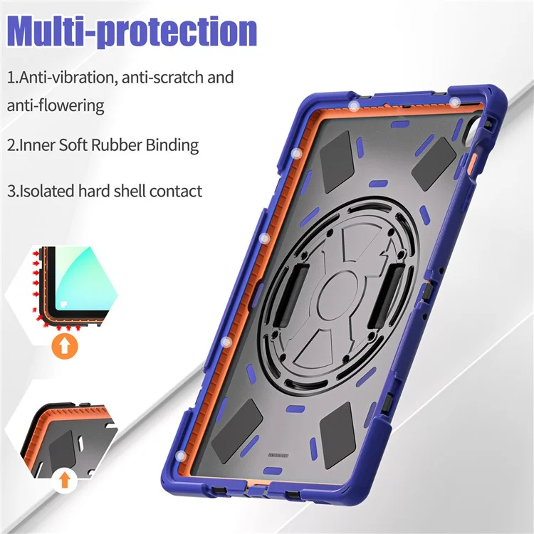 Capa para Samsung Galaxy Tab S10 FE+ SM-X620 / SM-X626B com Suporte, TPU PC Silicone, Alça de Ombro - Azul Marinho