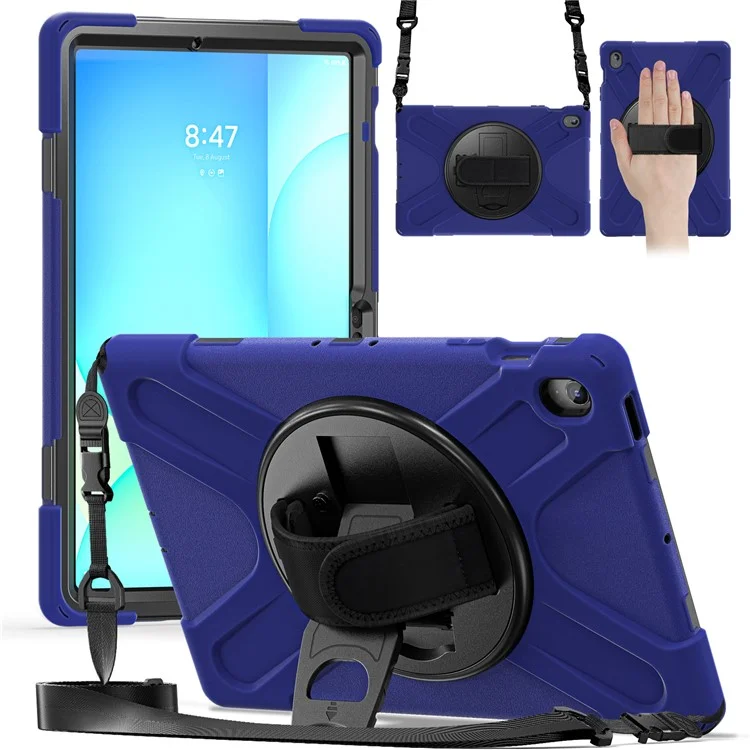 Capa para Samsung Galaxy Tab S10 FE+ SM-X620 / SM-X626B com Suporte, TPU PC Silicone, Alça de Ombro - Azul Marinho