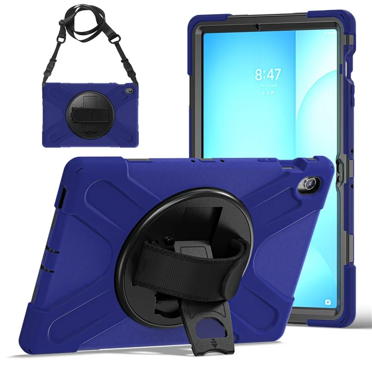 Capa para Samsung Galaxy Tab S10 FE+ SM-X620 / SM-X626B com Suporte, TPU PC Silicone, Alça de Ombro - Azul Marinho