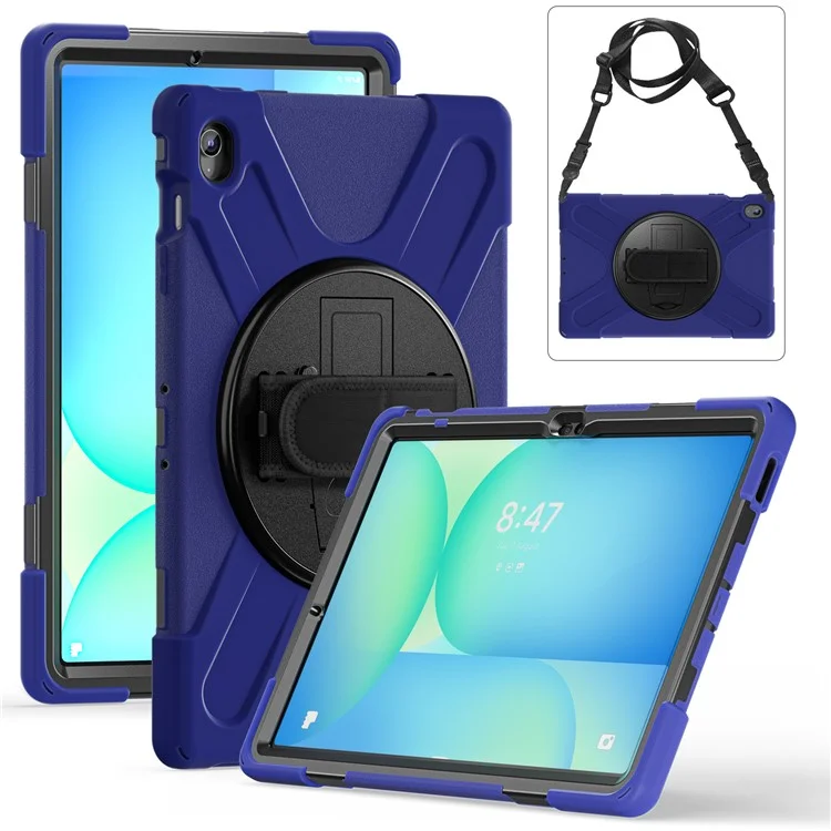 Capa para Samsung Galaxy Tab S10 FE+ SM-X620 / SM-X626B com Suporte, TPU PC Silicone, Alça de Ombro - Azul Marinho