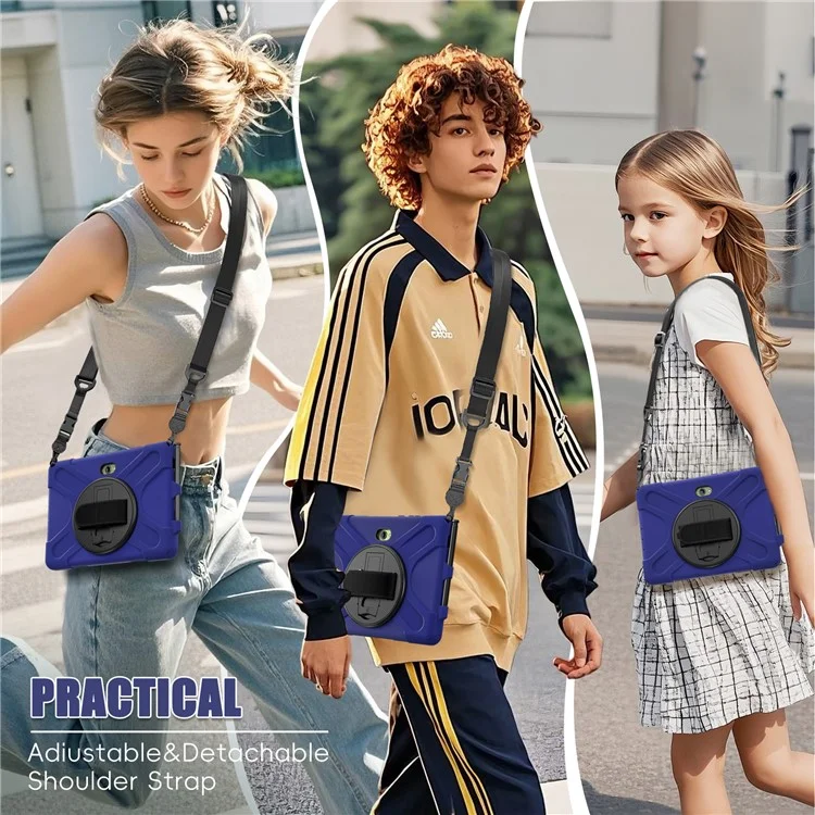 Capa para Samsung Galaxy Tab Active5 Pro com Suporte, TPU PC Silicone, Alça de Ombro - Azul Marinho