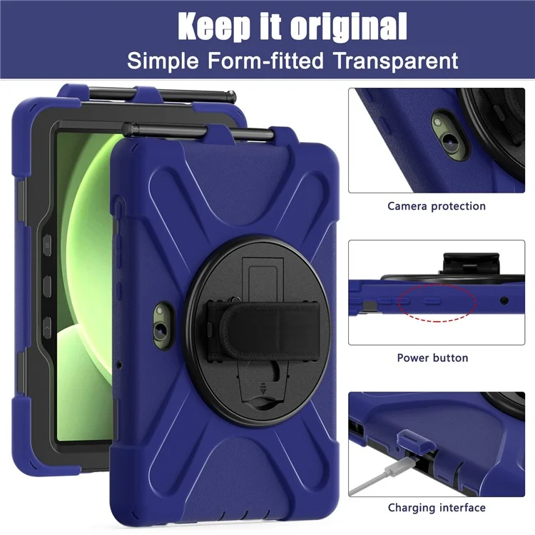 Capa para Samsung Galaxy Tab Active5 Pro com Suporte, TPU PC Silicone, Alça de Ombro - Azul Marinho