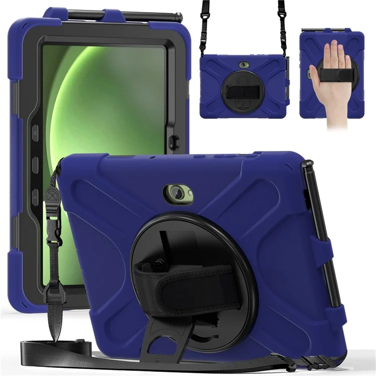 Capa para Samsung Galaxy Tab Active5 Pro com Suporte, TPU PC Silicone, Alça de Ombro - Azul Marinho