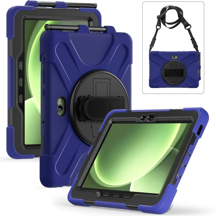 Capa para Samsung Galaxy Tab Active5 Pro com Suporte, TPU PC Silicone, Alça de Ombro - Azul Marinho