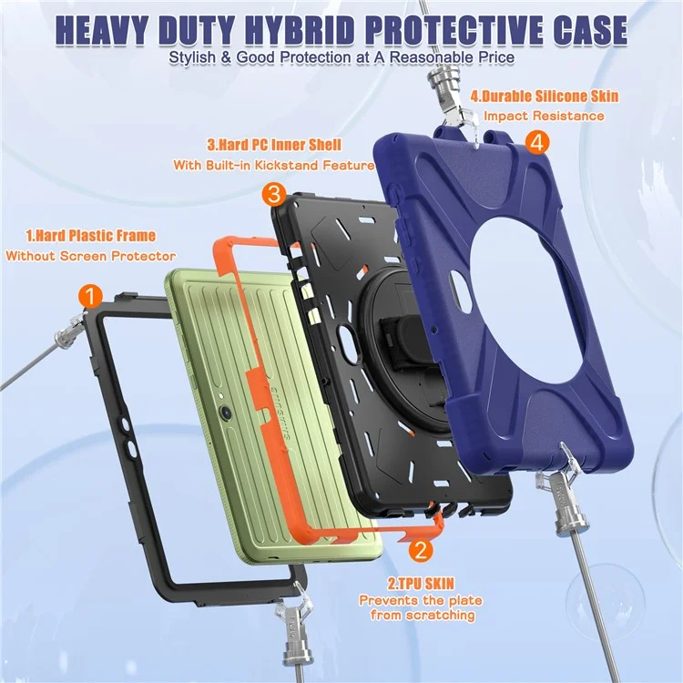 Capa para Samsung Galaxy Tab Active5 Pro com Suporte, TPU PC Silicone, Alça de Ombro - Azul Marinho