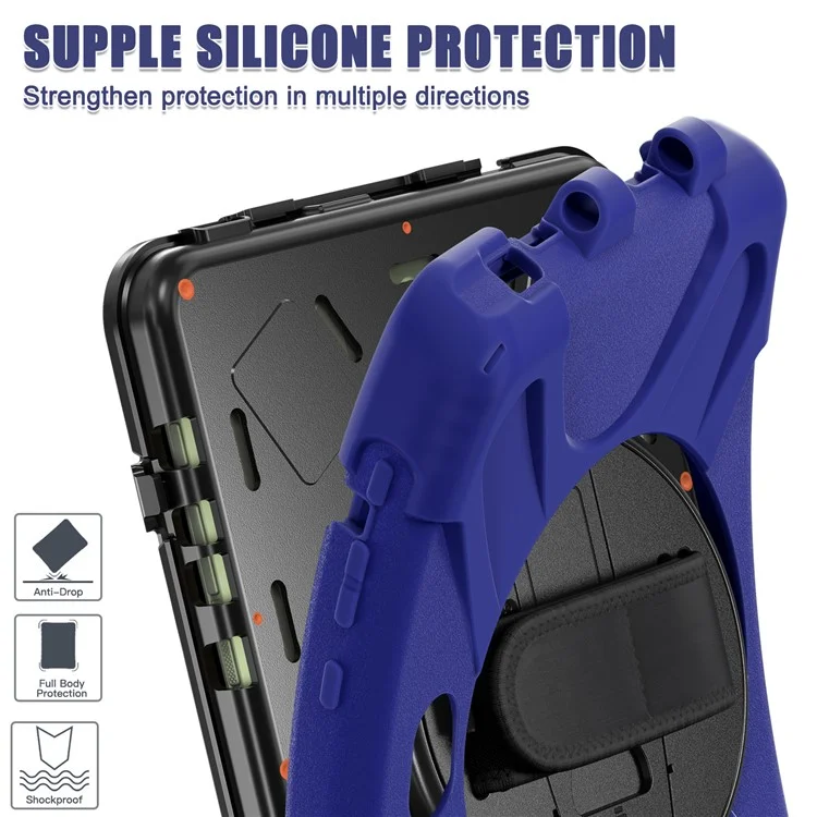 Capa para Samsung Galaxy Tab Active5 Pro com Suporte, TPU PC Silicone, Alça de Ombro - Azul Marinho