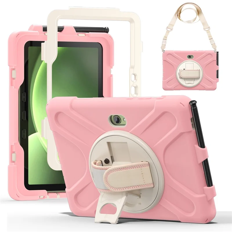 For Samsung Galaxy Tab Active5 Pro X350 / X356B / Active Pro T540 / T545 / T547 / Active4 Pro T630 / T636 Kickstand Case Cover with Shoulder Strap - Pink
