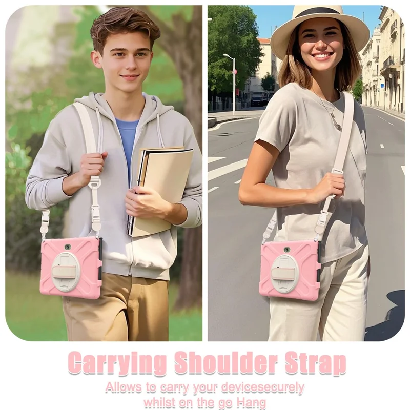 For Samsung Galaxy Tab Active5 Pro X350 / X356B / Active Pro T540 / T545 / T547 / Active4 Pro T630 / T636 Kickstand Case Cover with Shoulder Strap - Pink