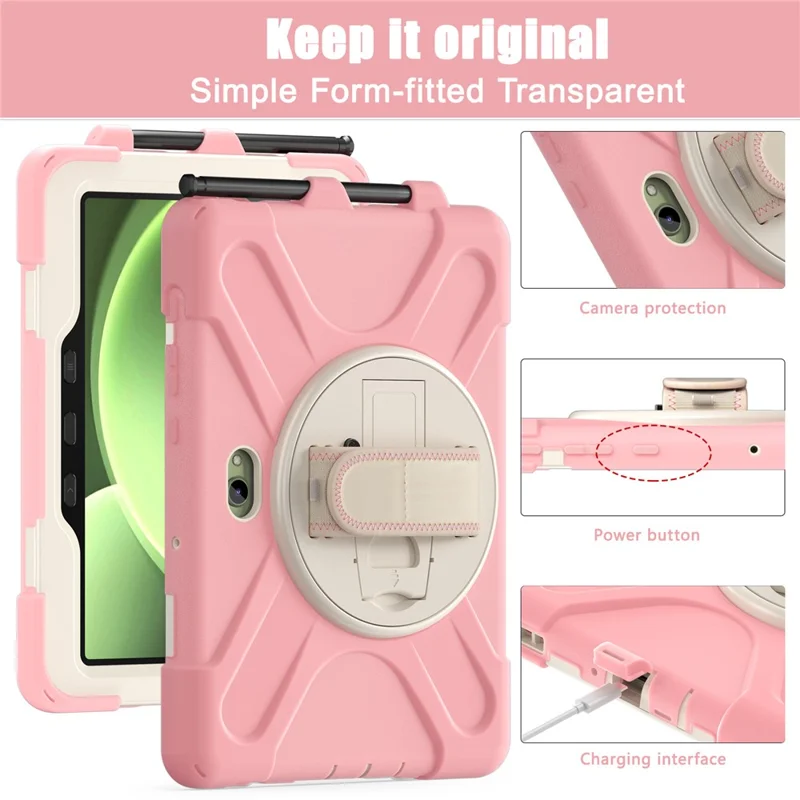 For Samsung Galaxy Tab Active5 Pro X350 / X356B / Active Pro T540 / T545 / T547 / Active4 Pro T630 / T636 Kickstand Case Cover with Shoulder Strap - Pink