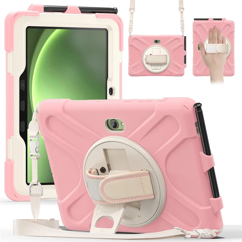 For Samsung Galaxy Tab Active5 Pro X350 / X356B / Active Pro T540 / T545 / T547 / Active4 Pro T630 / T636 Kickstand Case Cover with Shoulder Strap - Pink