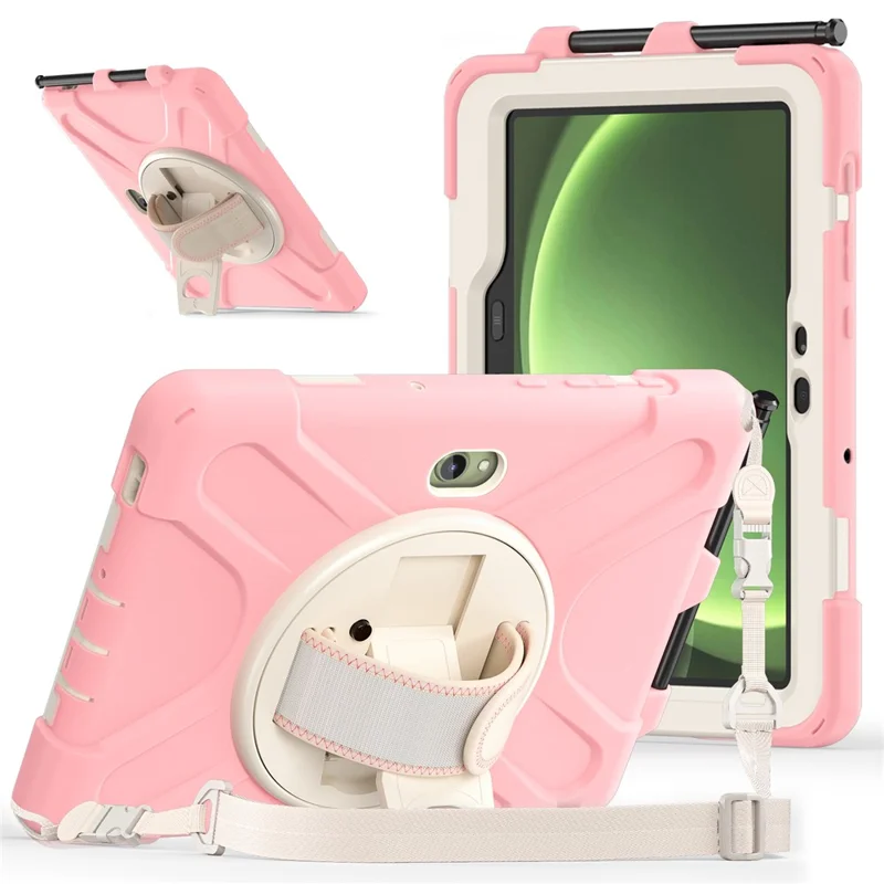 For Samsung Galaxy Tab Active5 Pro X350 / X356B / Active Pro T540 / T545 / T547 / Active4 Pro T630 / T636 Kickstand Case Cover with Shoulder Strap - Pink