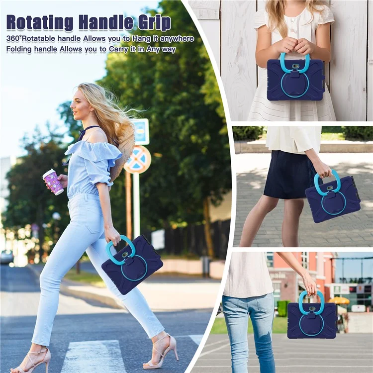 Capa para Samsung Galaxy Tab Active5 Pro - Capa de Tablet TPU + PC + Silicone com Suporte Giratório e Alça de Apoio - Azul Marinho