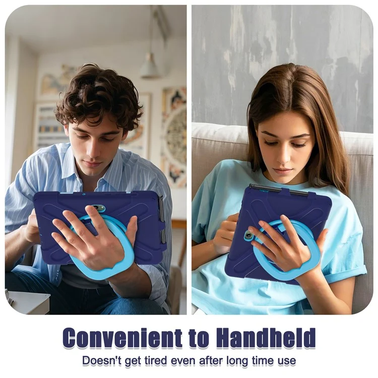 Capa para Samsung Galaxy Tab Active5 Pro - Capa de Tablet TPU + PC + Silicone com Suporte Giratório e Alça de Apoio - Azul Marinho