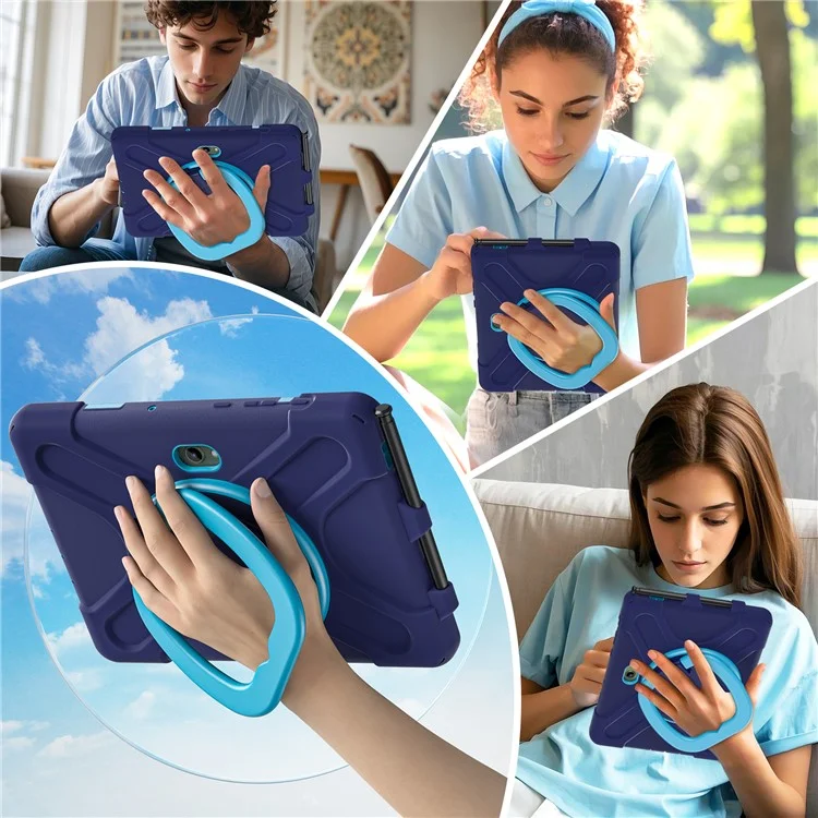 Capa para Samsung Galaxy Tab Active5 Pro - Capa de Tablet TPU + PC + Silicone com Suporte Giratório e Alça de Apoio - Azul Marinho