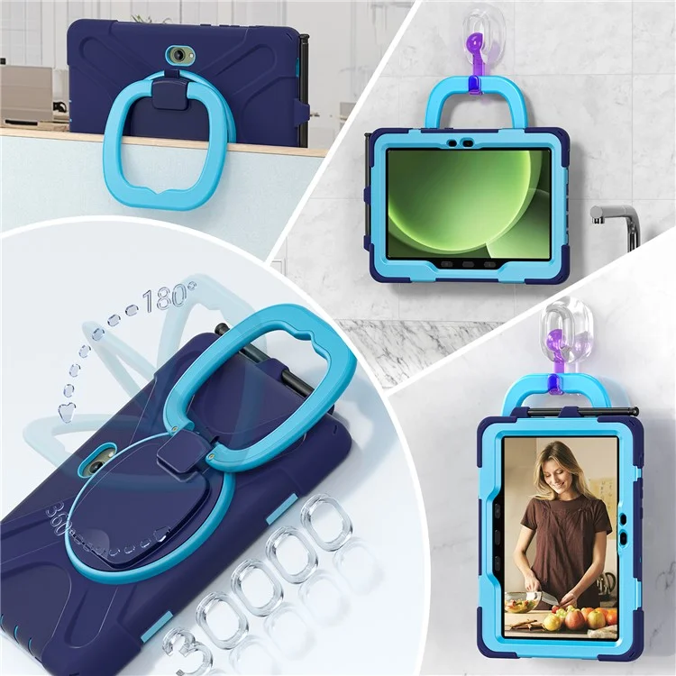 Capa para Samsung Galaxy Tab Active5 Pro - Capa de Tablet TPU + PC + Silicone com Suporte Giratório e Alça de Apoio - Azul Marinho