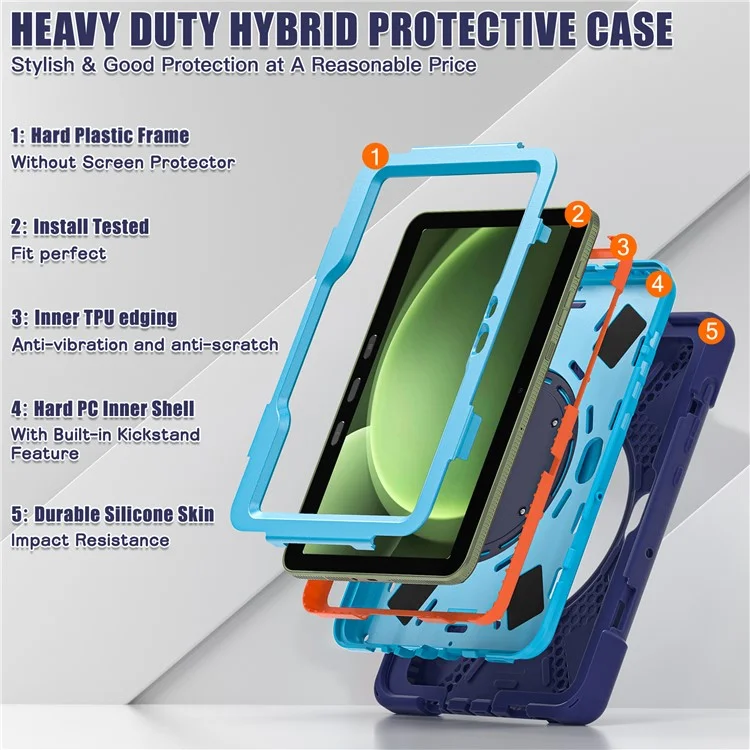 Capa para Samsung Galaxy Tab Active5 Pro - Capa de Tablet TPU + PC + Silicone com Suporte Giratório e Alça de Apoio - Azul Marinho