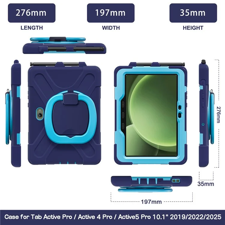 Capa para Samsung Galaxy Tab Active5 Pro - Capa de Tablet TPU + PC + Silicone com Suporte Giratório e Alça de Apoio - Azul Marinho