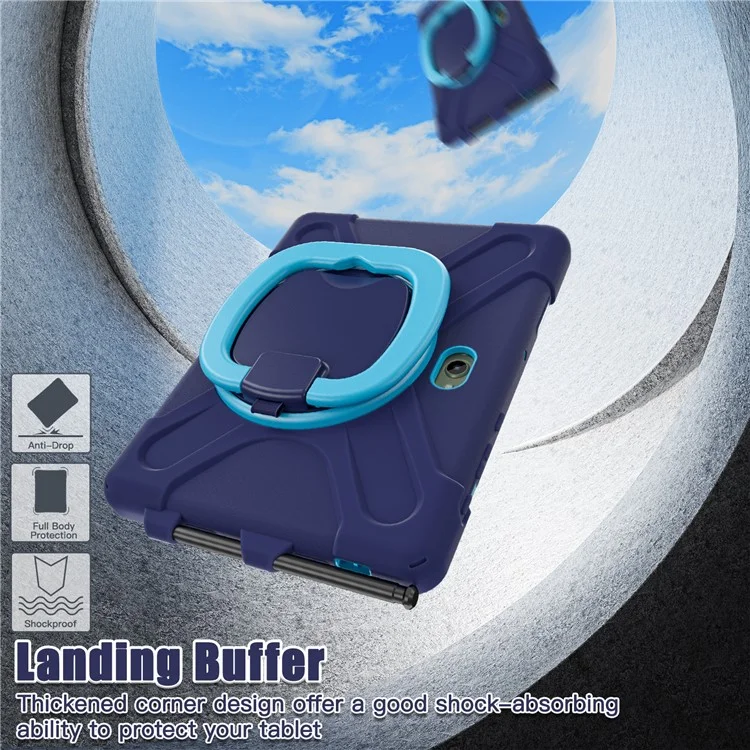 Capa para Samsung Galaxy Tab Active5 Pro - Capa de Tablet TPU + PC + Silicone com Suporte Giratório e Alça de Apoio - Azul Marinho