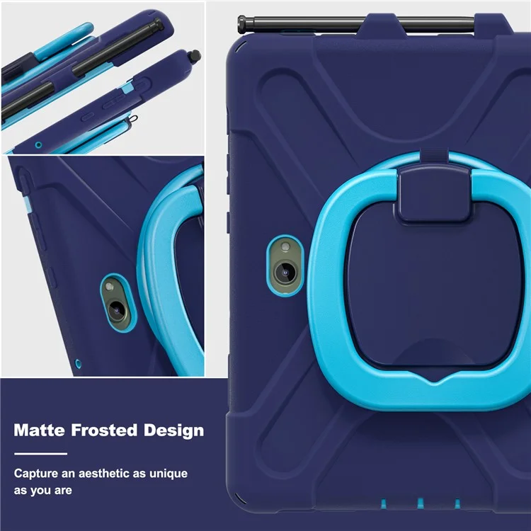 Capa para Samsung Galaxy Tab Active5 Pro - Capa de Tablet TPU + PC + Silicone com Suporte Giratório e Alça de Apoio - Azul Marinho