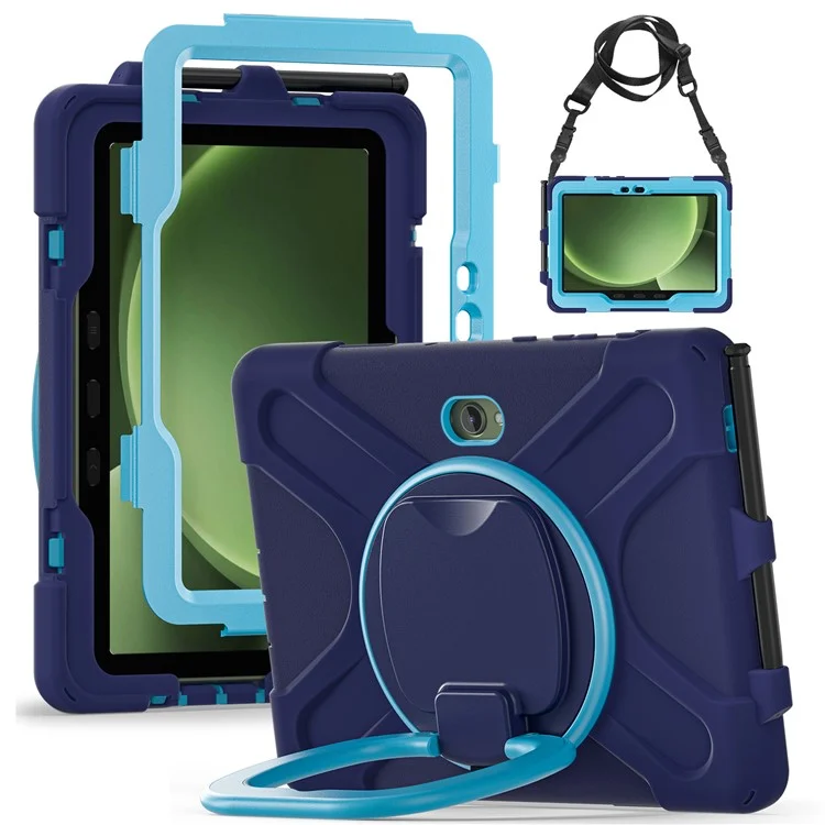 Cover per Samsung Galaxy Tab Active5 Pro con Cinghia a Tracolla TPU + PC + Supporto in Silicone - Blu Navy