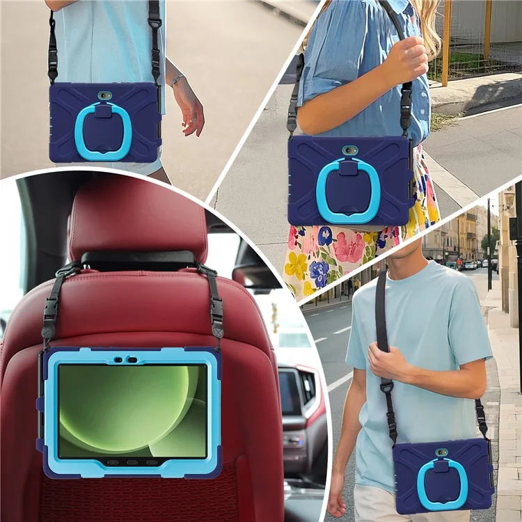 Cover per Samsung Galaxy Tab Active5 Pro con Cinghia a Tracolla TPU + PC + Supporto in Silicone - Blu Navy