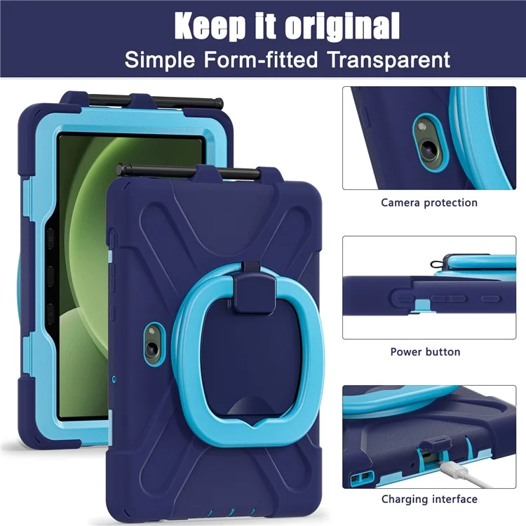 Cover per Samsung Galaxy Tab Active5 Pro con Cinghia a Tracolla TPU + PC + Supporto in Silicone - Blu Navy