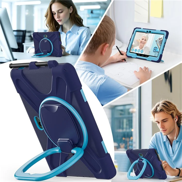 Cover per Samsung Galaxy Tab Active5 Pro con Cinghia a Tracolla TPU + PC + Supporto in Silicone - Blu Navy