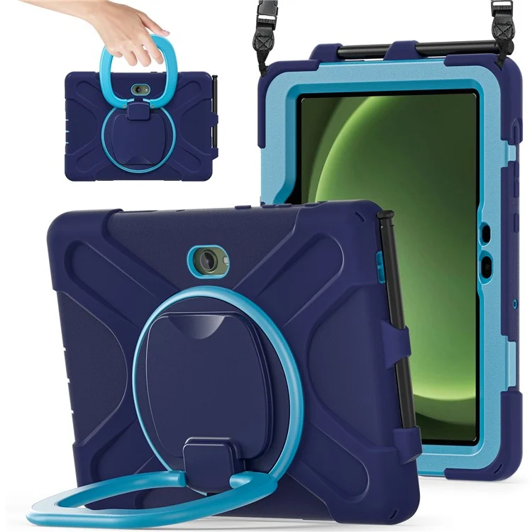 Cover per Samsung Galaxy Tab Active5 Pro con Cinghia a Tracolla TPU + PC + Supporto in Silicone - Blu Navy
