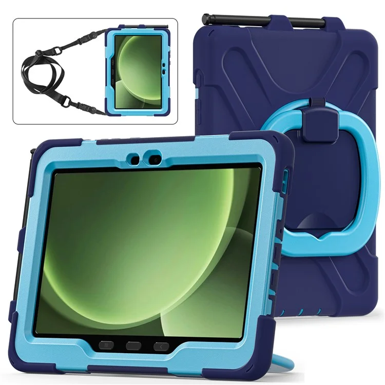 Cover per Samsung Galaxy Tab Active5 Pro con Cinghia a Tracolla TPU + PC + Supporto in Silicone - Blu Navy