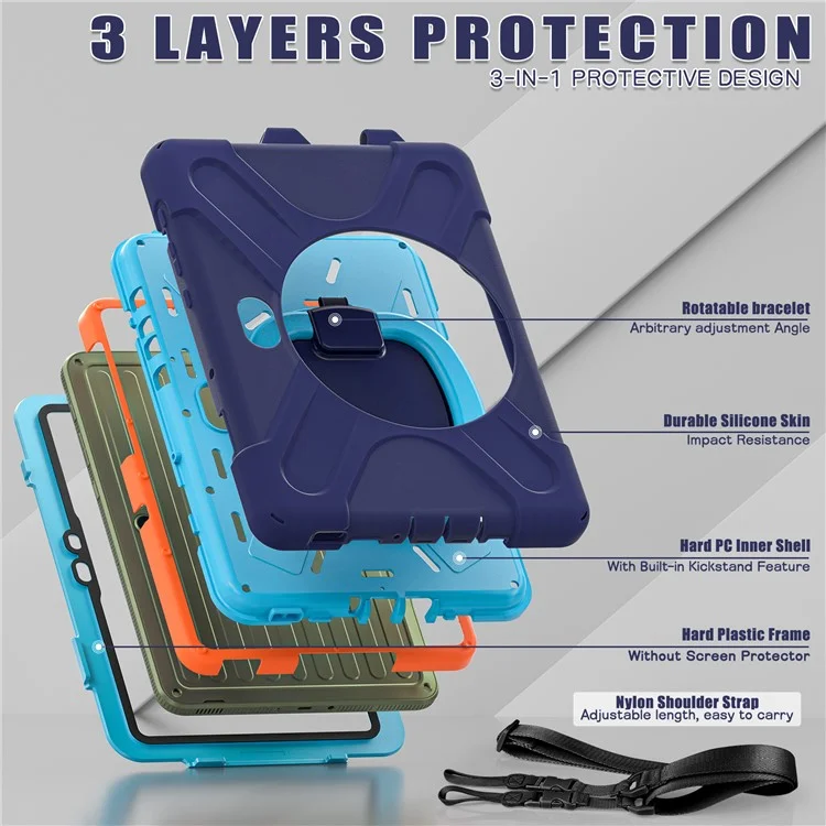 Cover per Samsung Galaxy Tab Active5 Pro con Cinghia a Tracolla TPU + PC + Supporto in Silicone - Blu Navy