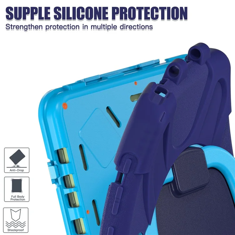Cover per Samsung Galaxy Tab Active5 Pro con Cinghia a Tracolla TPU + PC + Supporto in Silicone - Blu Navy