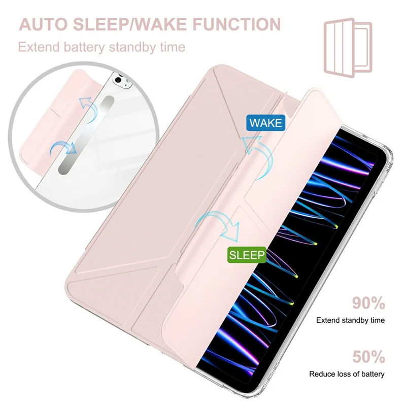For iPad Pro 11 (2025) / 11 (2024) Tablet Case Stand Magnetic Detachable PU Leather Cover with Auto Wake / Sleep - Pink