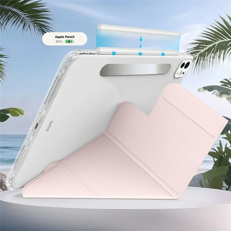 For iPad Pro 11 (2025) / 11 (2024) Tablet Case Stand Magnetic Detachable PU Leather Cover with Auto Wake / Sleep - Pink