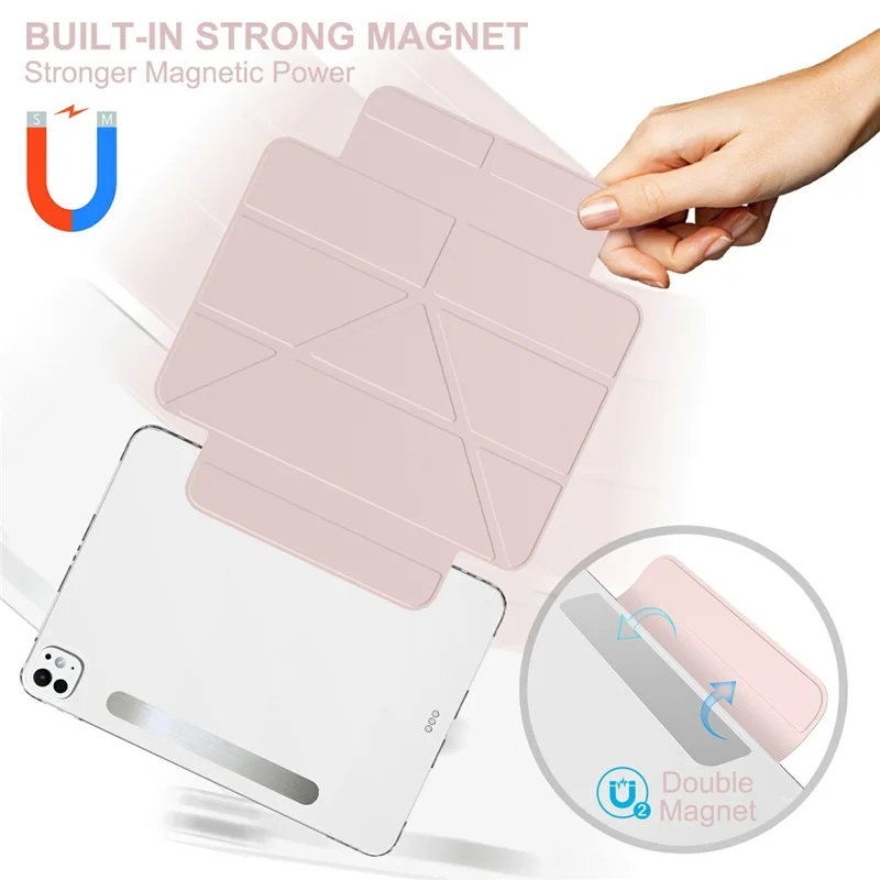 For iPad Pro 11 (2025) / 11 (2024) Tablet Case Stand Magnetic Detachable PU Leather Cover with Auto Wake / Sleep - Pink