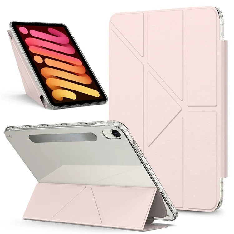 Чехол для iPad mini (2024) / (2021) со складной подставкой, магнитный, съемный, из искусственной кожи, с функцией автоматического включения/выключения - Розовый