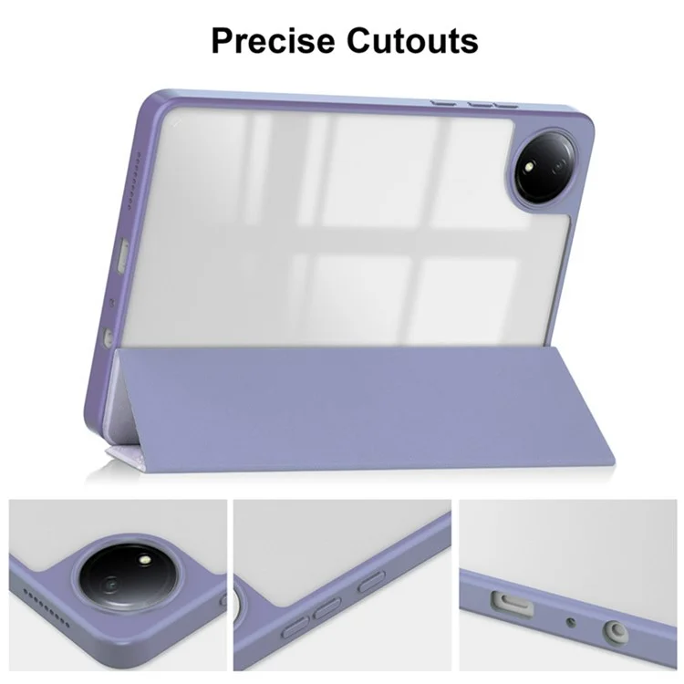 Capa para Tablet Xiaomi Redmi Pad SE 4G de 8,7 polegadas com Suporte Dobrável - Padrão Mármore Roxo em Couro Acrílico Transparente