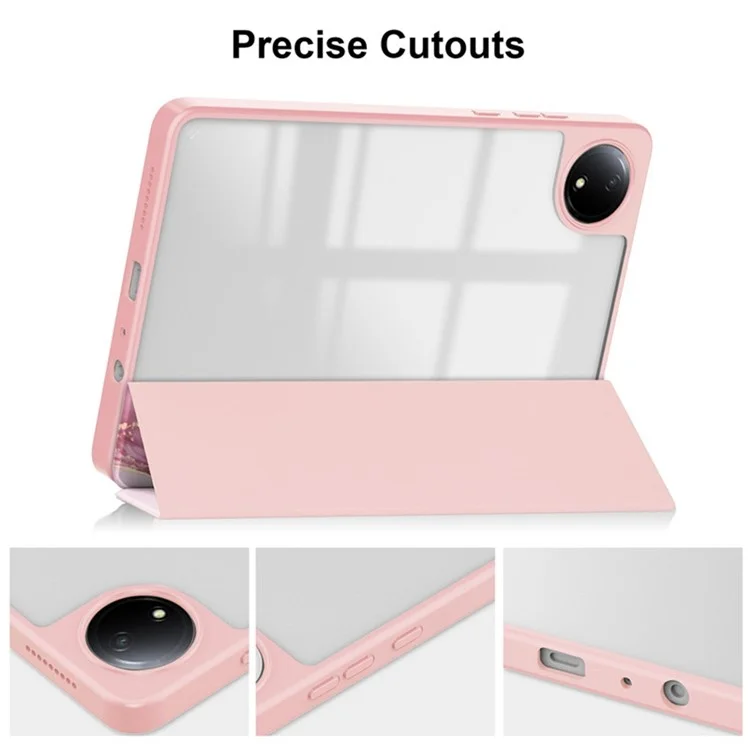 For Xiaomi Redmi Pad SE 4G 8.7 inch Tablet Case Tri-Fold Stand Pattern Printing Clear Acrylic Leather Cover - Pink Marble